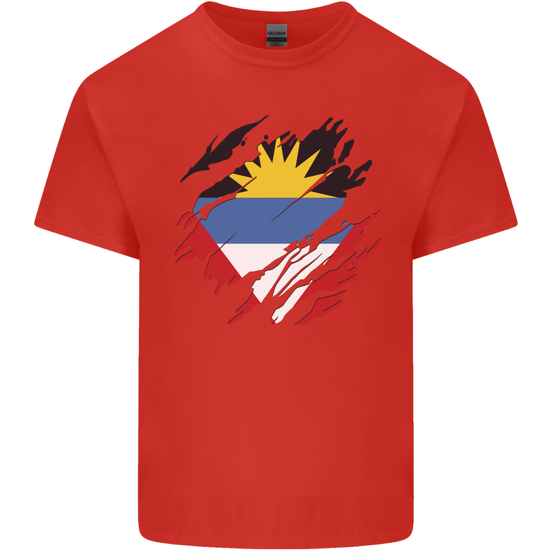 Torn Antigua and Barbuda Flag Day Football Mens Cotton T-Shirt Tee Top Red