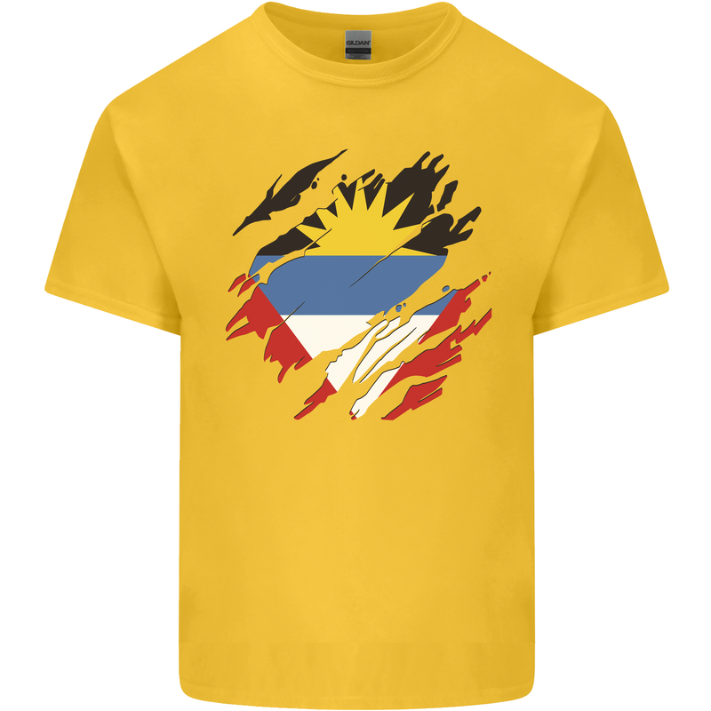 Torn Antigua and Barbuda Flag Day Football Mens Cotton T-Shirt Tee Top Yellow