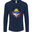 Torn Antigua and Barbuda Flag Day Football Mens Long Sleeve T-Shirt Navy Blue