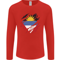 Torn Antigua and Barbuda Flag Day Football Mens Long Sleeve T-Shirt Red