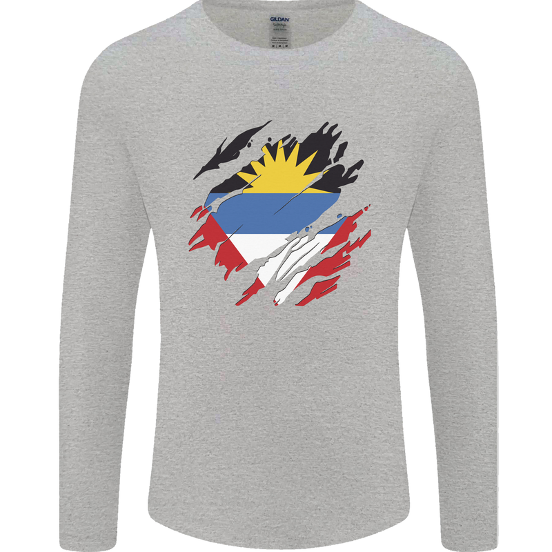 Torn Antigua and Barbuda Flag Day Football Mens Long Sleeve T-Shirt Sports Grey