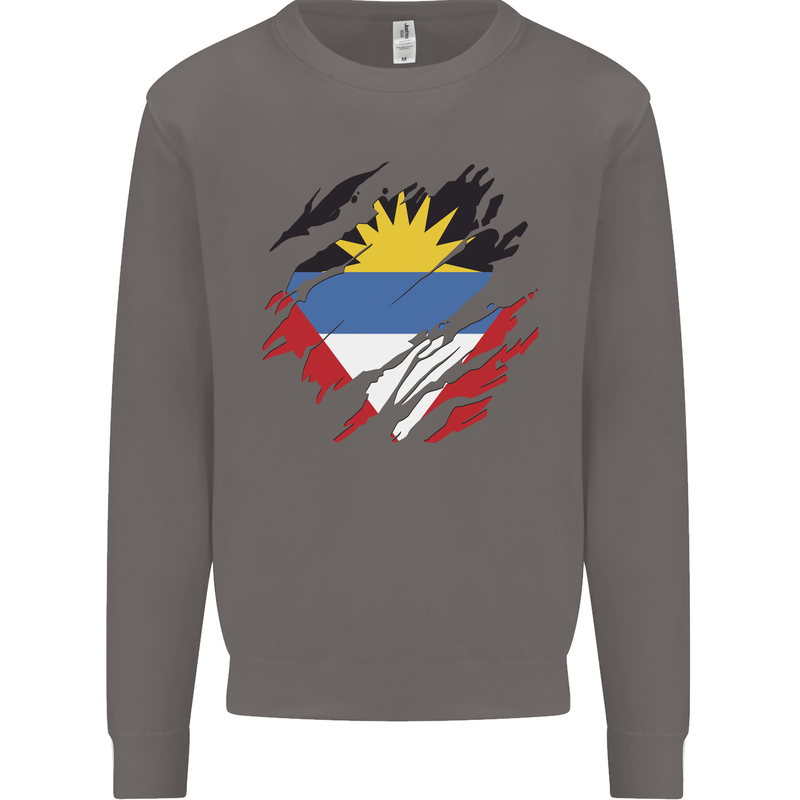 Torn Antigua and Barbuda Flag Day Football Mens Sweatshirt Jumper Charcoal