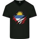 Torn Antigua and Barbuda Flag Day Football Mens V-Neck Cotton T-Shirt Black