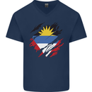 Torn Antigua and Barbuda Flag Day Football Mens V-Neck Cotton T-Shirt Navy Blue