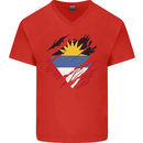 Torn Antigua and Barbuda Flag Day Football Mens V-Neck Cotton T-Shirt Red