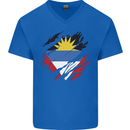 Torn Antigua and Barbuda Flag Day Football Mens V-Neck Cotton T-Shirt Royal Blue