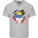 Torn Antigua and Barbuda Flag Day Football Mens V-Neck Cotton T-Shirt Sports Grey