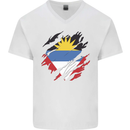 Torn Antigua and Barbuda Flag Day Football Mens V-Neck Cotton T-Shirt White