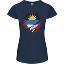 Torn Antigua and Barbuda Flag Day Football Womens Petite Cut T-Shirt Navy Blue