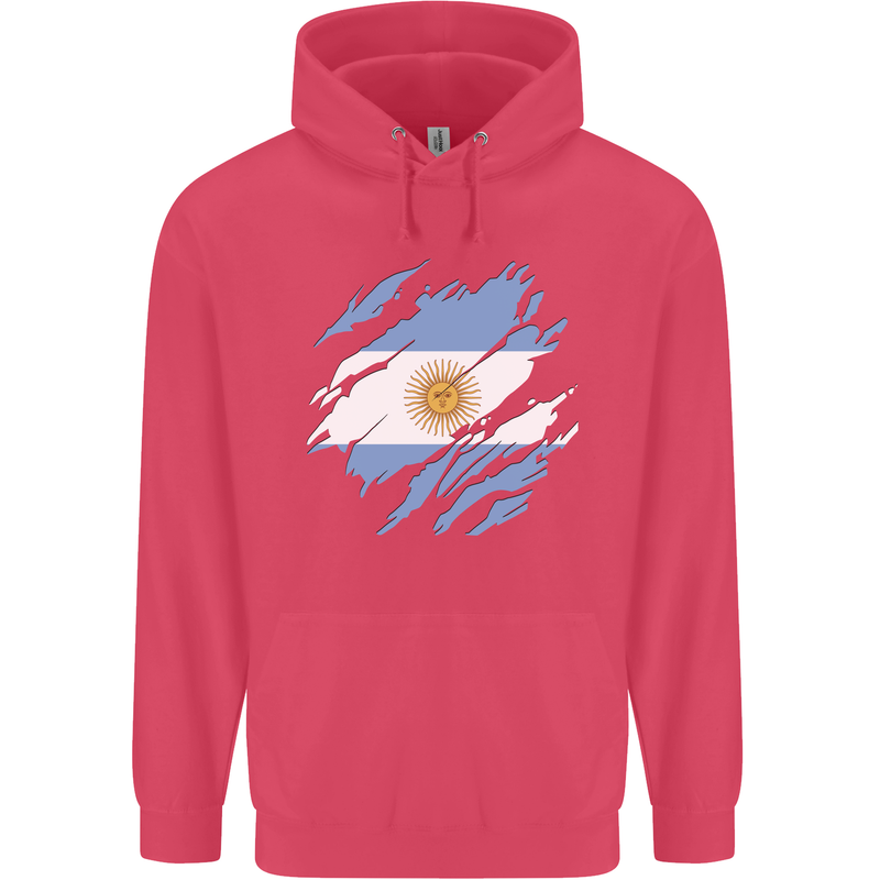 Torn Argentina Flag Argentinian Day Football Childrens Kids Hoodie Heliconia