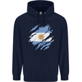 Torn Argentina Flag Argentinian Day Football Childrens Kids Hoodie Navy Blue