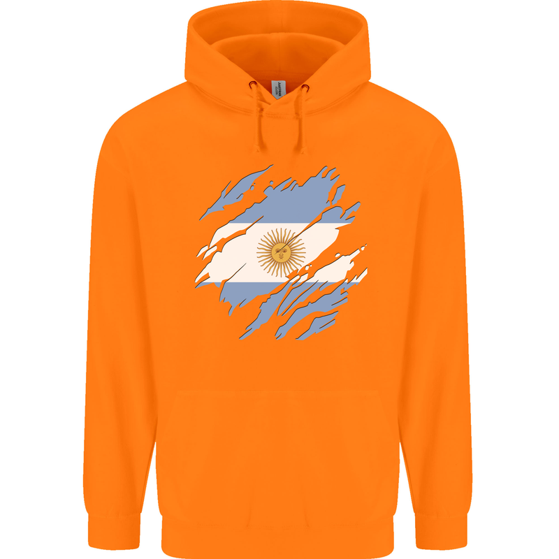 Torn Argentina Flag Argentinian Day Football Childrens Kids Hoodie Orange