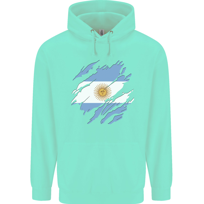 Torn Argentina Flag Argentinian Day Football Childrens Kids Hoodie Peppermint