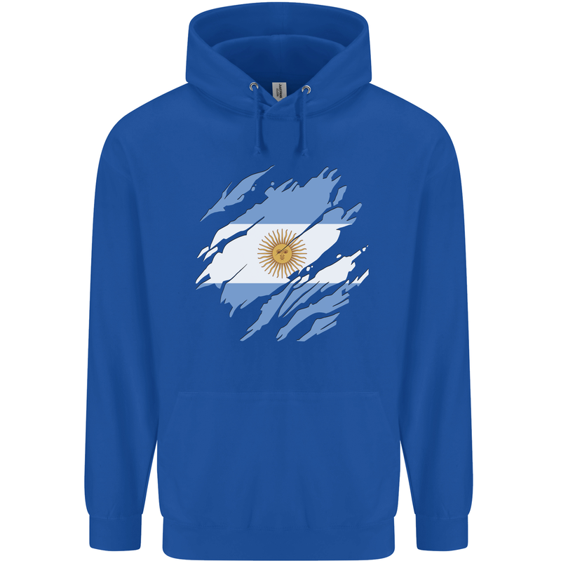 Torn Argentina Flag Argentinian Day Football Childrens Kids Hoodie Royal Blue