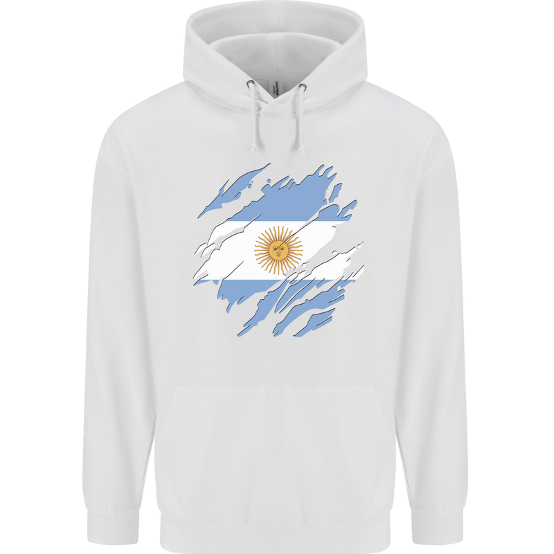 Torn Argentina Flag Argentinian Day Football Childrens Kids Hoodie White