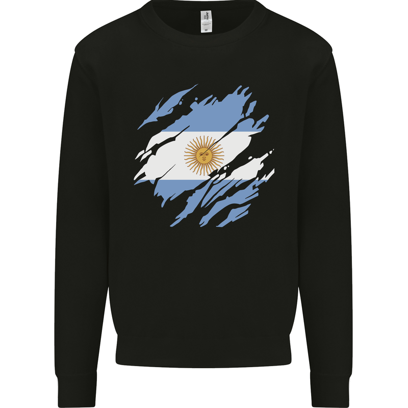 Torn Argentina Flag Argentinian Day Football Kids Sweatshirt Jumper Black