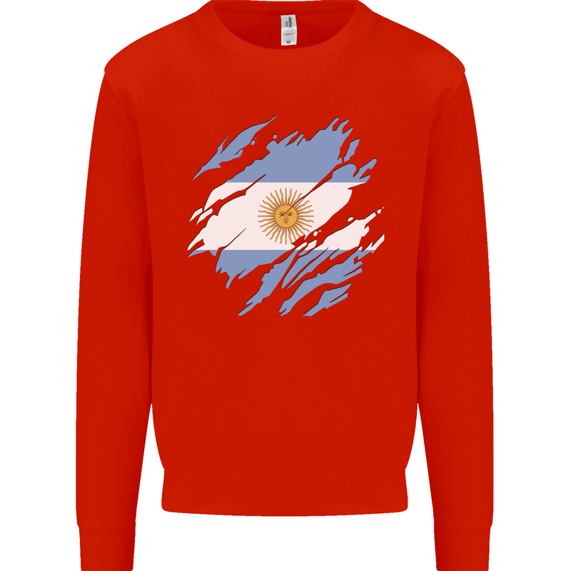 Torn Argentina Flag Argentinian Day Football Kids Sweatshirt Jumper Bright Red