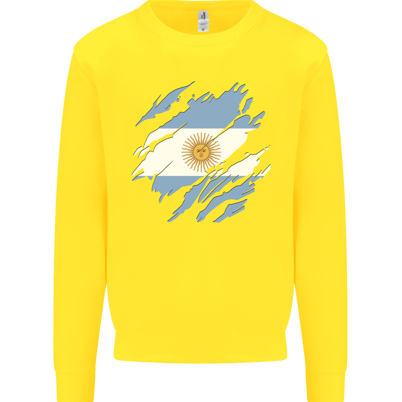 Torn Argentina Flag Argentinian Day Football Kids Sweatshirt Jumper Yellow
