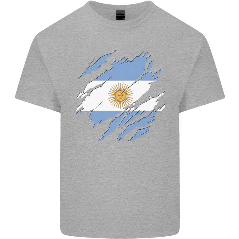 Torn Argentina Flag Argentinian Day Football Kids T-Shirt Childrens Sports Grey