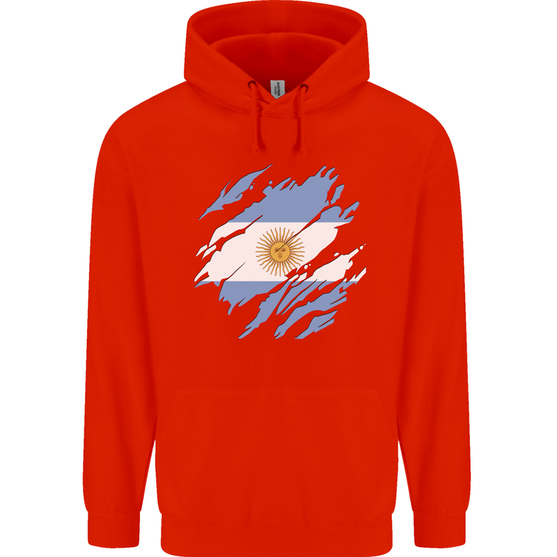 Torn Argentina Flag Argentinian Day Football Mens 80% Cotton Hoodie Bright Red