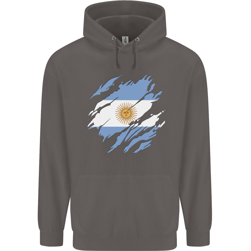 Torn Argentina Flag Argentinian Day Football Mens 80% Cotton Hoodie Charcoal