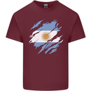 Torn Argentina Flag Argentinian Day Football Mens Cotton T-Shirt Tee Top Maroon