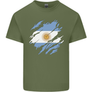 Torn Argentina Flag Argentinian Day Football Mens Cotton T-Shirt Tee Top Military Green