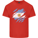 Torn Argentina Flag Argentinian Day Football Mens Cotton T-Shirt Tee Top Red