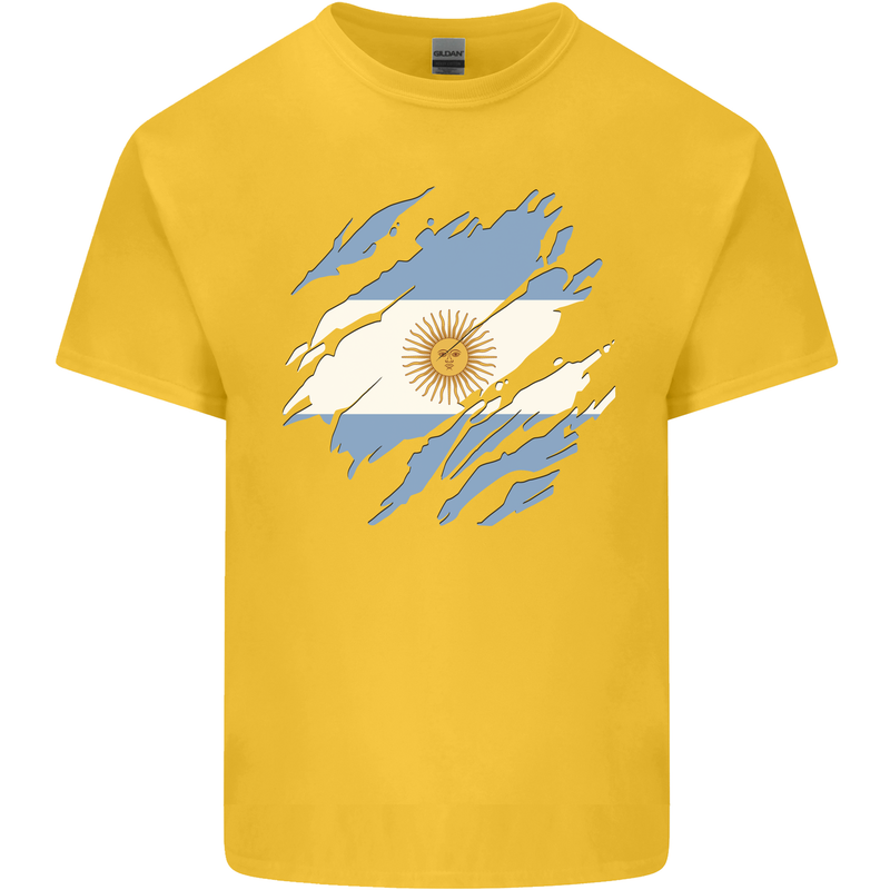 Torn Argentina Flag Argentinian Day Football Mens Cotton T-Shirt Tee Top Yellow