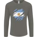 Torn Argentina Flag Argentinian Day Football Mens Long Sleeve T-Shirt Charcoal