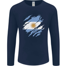 Torn Argentina Flag Argentinian Day Football Mens Long Sleeve T-Shirt Navy Blue