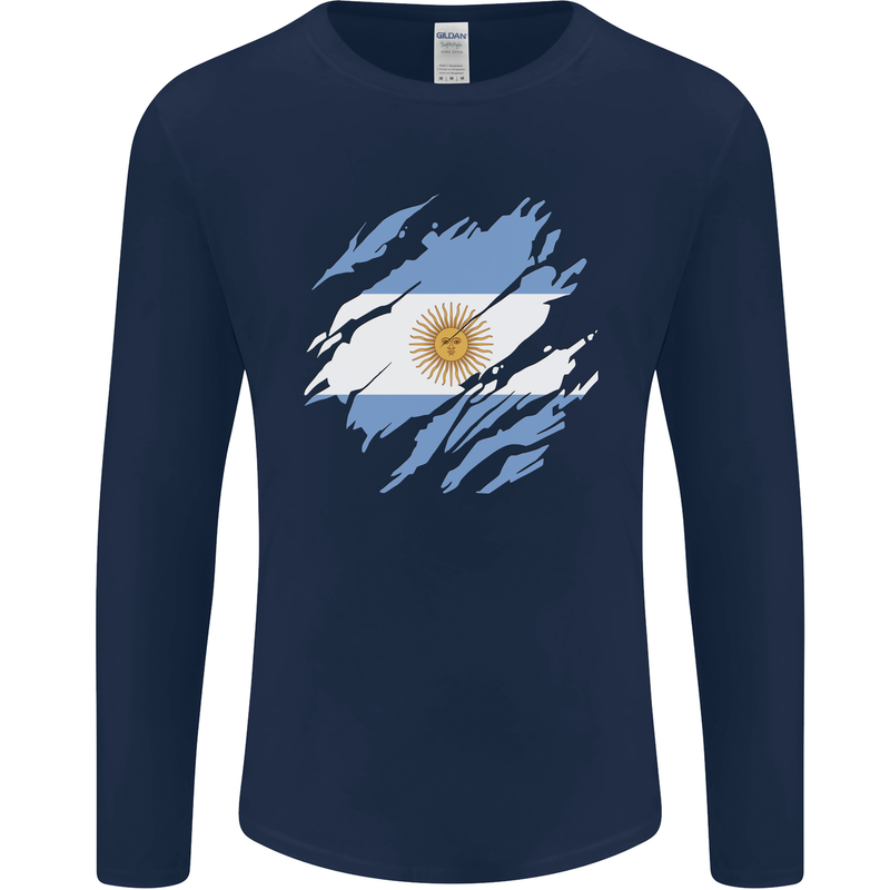 Torn Argentina Flag Argentinian Day Football Mens Long Sleeve T-Shirt Navy Blue