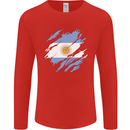 Torn Argentina Flag Argentinian Day Football Mens Long Sleeve T-Shirt Red