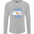 Torn Argentina Flag Argentinian Day Football Mens Long Sleeve T-Shirt Sports Grey