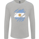 Torn Argentina Flag Argentinian Day Football Mens Long Sleeve T-Shirt Sports Grey