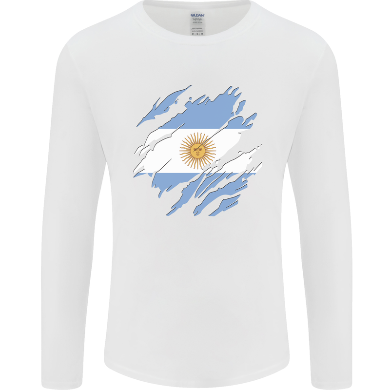 Torn Argentina Flag Argentinian Day Football Mens Long Sleeve T-Shirt White