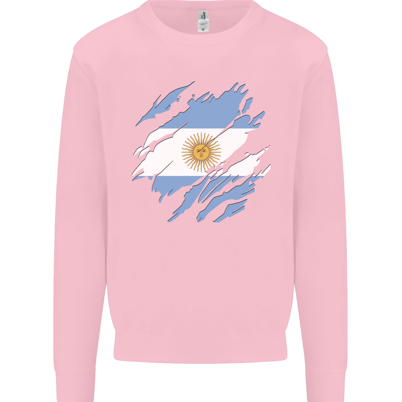Torn Argentina Flag Argentinian Day Football Mens Sweatshirt Jumper Light Pink