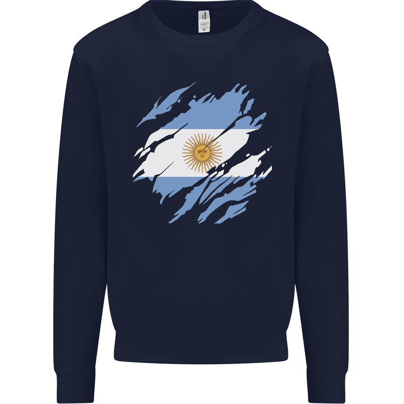 Torn Argentina Flag Argentinian Day Football Mens Sweatshirt Jumper Navy Blue