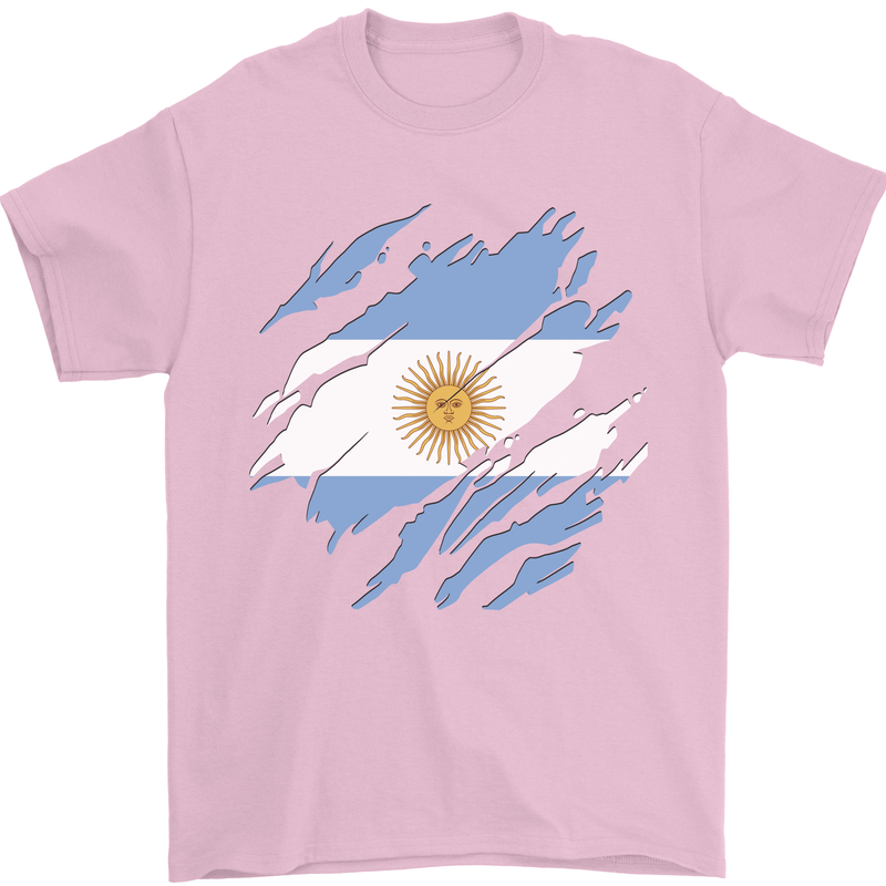 Torn Argentina Flag Argentinian Day Football Mens T-Shirt 100% Cotton Light Pink
