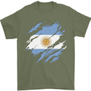 Torn Argentina Flag Argentinian Day Football Mens T-Shirt 100% Cotton Military Green