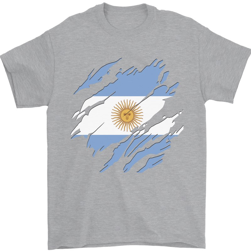 Torn Argentina Flag Argentinian Day Football Mens T-Shirt 100% Cotton Sports Grey