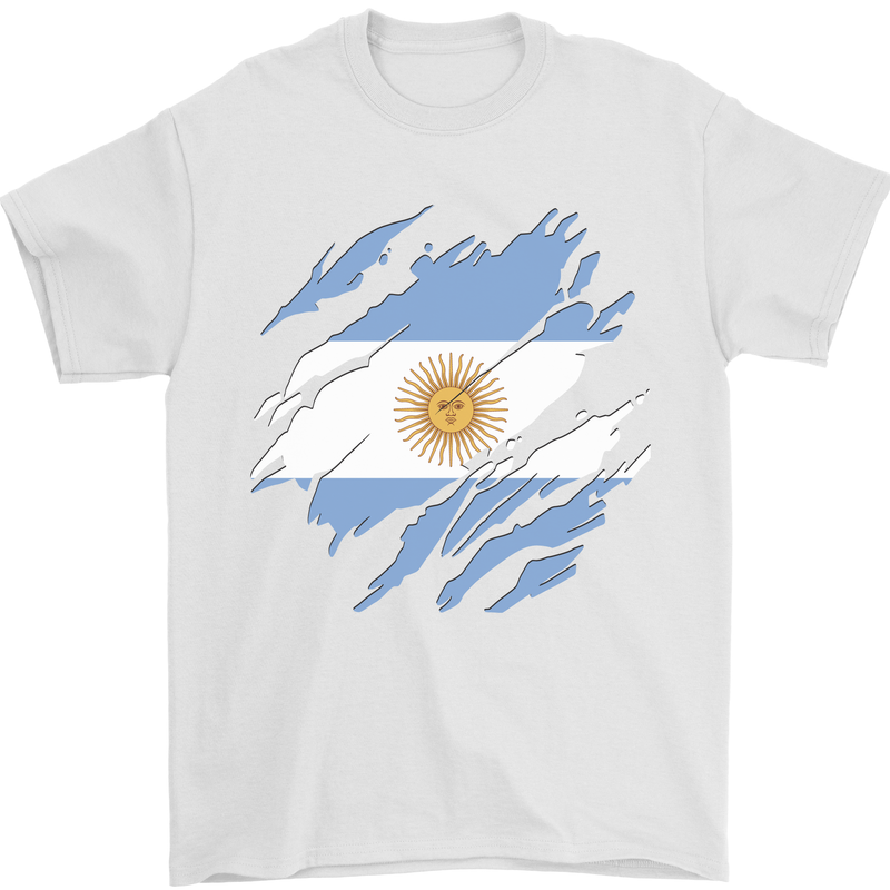 Torn Argentina Flag Argentinian Day Football Mens T-Shirt 100% Cotton White
