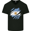 Torn Argentina Flag Argentinian Day Football Mens V-Neck Cotton T-Shirt Black