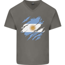 Torn Argentina Flag Argentinian Day Football Mens V-Neck Cotton T-Shirt Charcoal