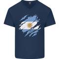 Torn Argentina Flag Argentinian Day Football Mens V-Neck Cotton T-Shirt Navy Blue
