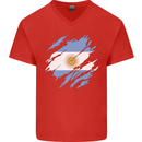 Torn Argentina Flag Argentinian Day Football Mens V-Neck Cotton T-Shirt Red