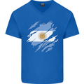 Torn Argentina Flag Argentinian Day Football Mens V-Neck Cotton T-Shirt Royal Blue