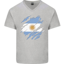 Torn Argentina Flag Argentinian Day Football Mens V-Neck Cotton T-Shirt Sports Grey