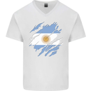 Torn Argentina Flag Argentinian Day Football Mens V-Neck Cotton T-Shirt White