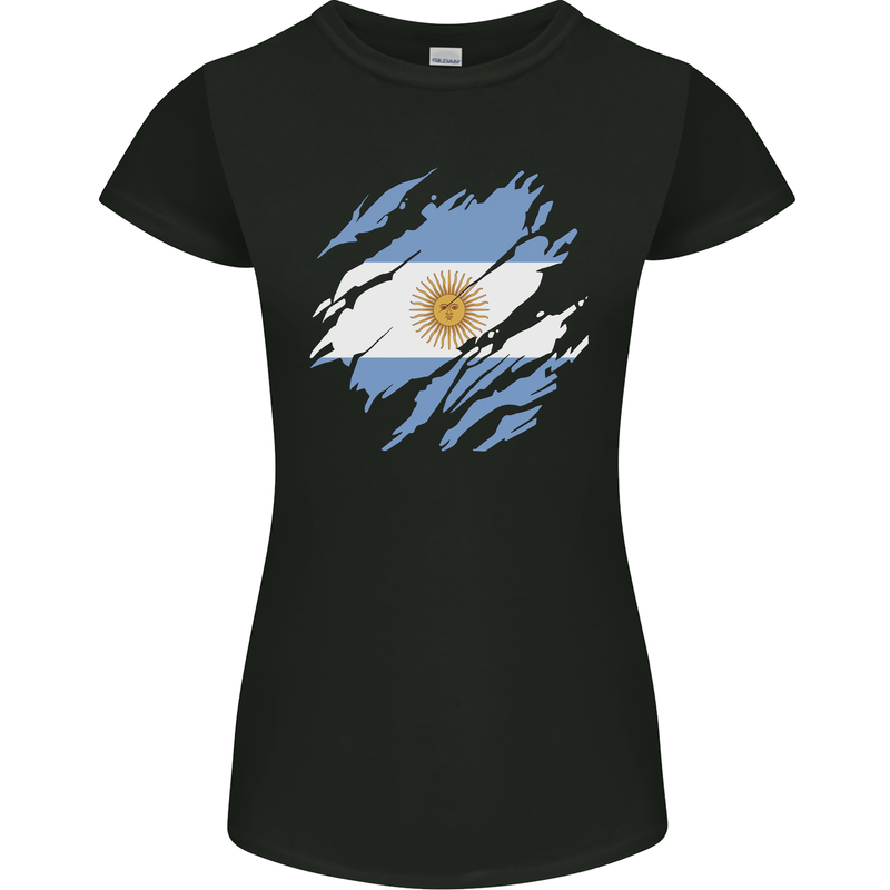 Torn Argentina Flag Argentinian Day Football Womens Petite Cut T-Shirt Black